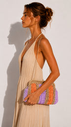Fuda Hasır Medium Clutch & Çapraz Çanta - TURUNCU